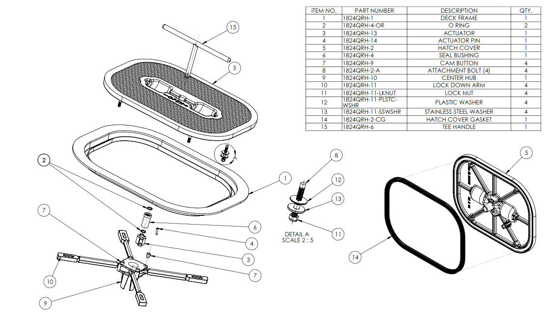 Aluminum Quick Release Boat Hatch Drawing