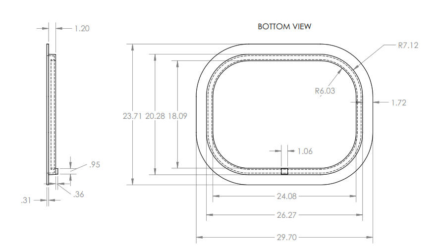 Aluminum 18x24 Boat Hatch Frame Drawing