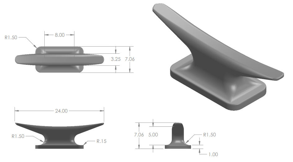 24 Inch Weld Down Aluminum Dock Cleat