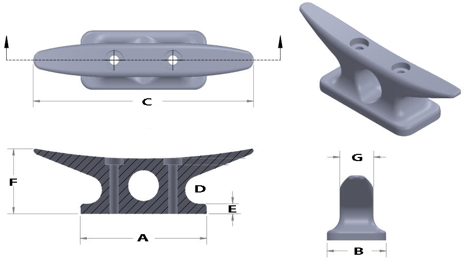 Aluminum Dock Cleats - Aluminum Boat Cleats - Bolt Down