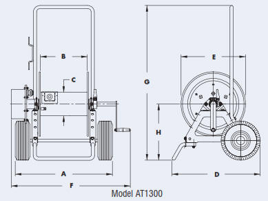 AT1300 portable pumper cleaner hose reel drawing