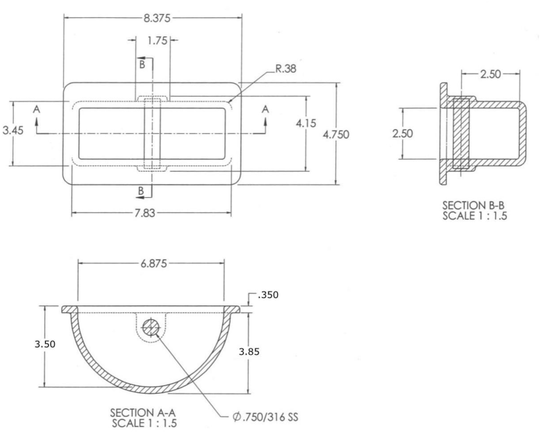 Flush Rectangular Aluminum Lifting Point