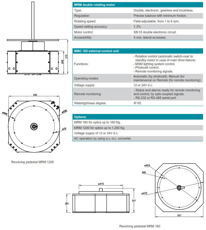 MRM 160 & 1200 Lighhouse Light Revolving Pedestal