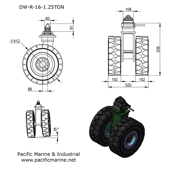 16 Inch ISO Shipping Container Caster Dolly Wheels