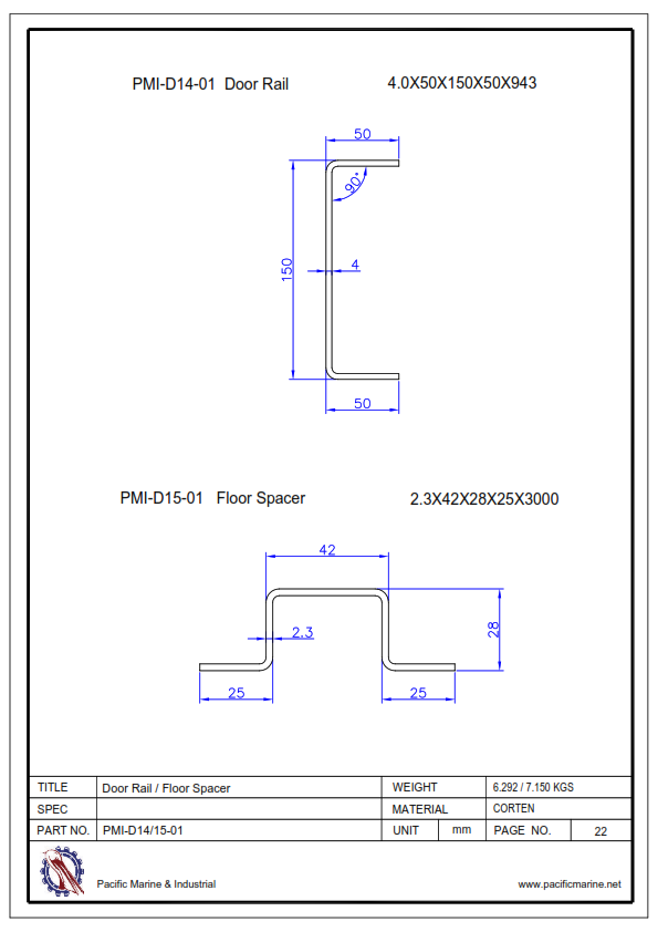 Shipping Container Door Rail and Floor Spacer