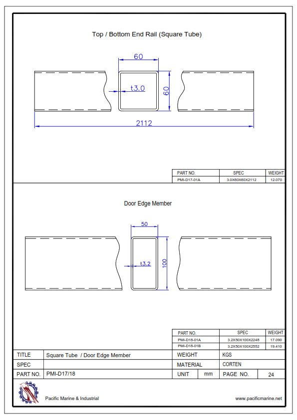 Shipping Container End Rails and Door Edge Member