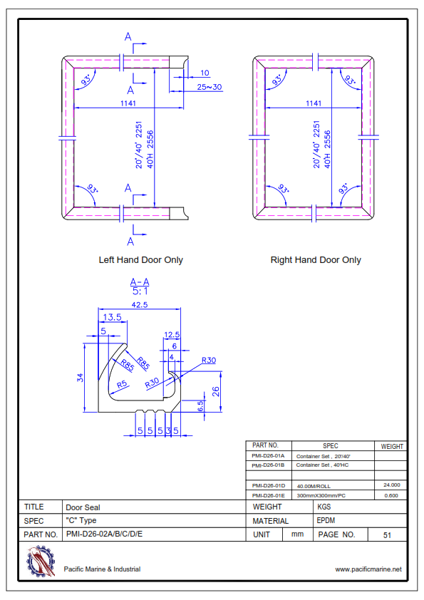 Shipping Container Door C Gasket