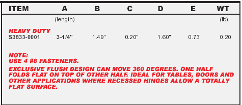 Stainless Heavy Duty Flush Table Hinge