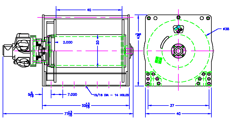 Drawing of WA-220 Pneumatic Winch